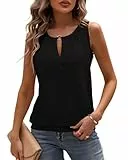 Tanmolo Damen Tank Top Ärmellos Tanktops Sommer Oberteile V-Ausschnitt Blusentop Sexy Vest Top Schlüsselloch Bluse Schwarz, S