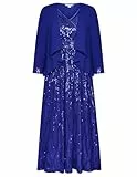 GRACE KARIN Damen Vintage Pailletten Ärmelloses Abendkleid V-Ausschnitt Elegant Zweiteiliger Cocktailkleid Chiffon Festliche Brautjungfernkleid Königsblau 36