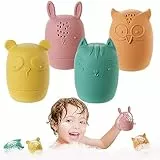 HOTUT Badewannenspielzeug,4 Stück Silikon Badewannen Spielzeug,BPA-Free Wasserspielzeug Baby,Süße Bade Spritztiere,Badetiere für Babys und Kleinkinder