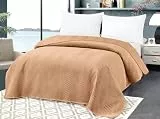 FEBE Tagesdecke Bettüberwurf Braun 200x220 cm Überwurfdecke Samt Velvet Flauschig Mikrofaser Sofadecke Sofaüberwurf Zimmer Deko Throw Blanket