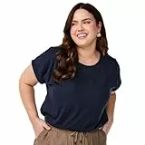 Zizzi Damen T-Shirt aus Baumwollmix - Plus Size Damen mit Rundhals, Kurzarm mit Umschlag und Relaxed Fit, Basic Oberteil für Alltag, Büro und Freizeit