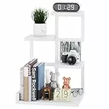 YMYNY Holz Schreibtisch Regal, 4-Tier Speicher Display Rack, Schreibtisch Regal Organizer Kleines Bücherregal mit Metallrahmen für Bücher, Pflanzen, 31 x 24 x 44.5cm, Weiß HSR007W