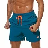ZOXOZ Badeshorts Herren Badehose Herren Shorts Kurze Hosen Herren Schnelltrocknend Männer Schwimmhose Boardshorts Strandshorts Herren Beachshorts mit Mesh-Futter Verstellbarem Tunnelzug Pfauenblau L