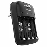 HEITECH Akku Ladegerät Ultimate 4 - Batterieladegerät 4-Fach zum Laden von Akkus & wiederaufladbare Batterien - Akku Schnellladegerät für AAA, AA & 9V Block NiMH Akku Batterie - Akkuladegerät