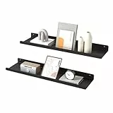 SONGMICS Custos Kollektion - Wandregale aus Metall, 2er Set, Schweberegale, Industrie-Design, Wandboards, für Dekos, für Schlafzimmer, Küche, Badezimmer, Wohnzimmer, tintenschwarz LFS014BH01