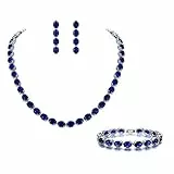 EVER FAITH Damen Schmuckset Braut Blau Oval Zirkonia Geburtsstein Hochzeit Party Geschenk Halskette Ohrringe Armband Set