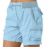 Cargo Shorts Damen Sommer - Bermuda Shorts Damen mit Gummizug- Kurze Hose Damen High Waist mit Taschen Cargoshorts Locker Wandershorts Chino Sportshorts Damenshorts für Frauen Teenager Mädchen