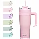 Autsel 40oz Trinkbecher mit Deckel und Strohhalm,1200ml Thermobecher mit Strohhalm und Henkel, Doppelwandiger Edelstahl Vakuum Isolierbeche Kaffeebecher to Go, Tragbare Auto Becher