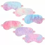 6 Stück Süße Schlafmasken Erwachsene Aus Plüsch Set Weiche Lustig Farbverlauf Regenbogen Schlafmaske Kinder Mädchen Pelzige Bunt Augenabdeckungen Mit Elastischem Band Für Frauen Schlafen Reise