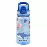 wooshwa Trinkflasche mit Strohhalm 480ml Auslaufsicher Sport Trinkflaschen Wasserflasche zum Wandern & Fitnessstudio mit Tragegriff BPA-frei - Meerestiere