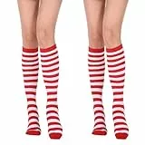 HaiFafafaing 2 Paar Kniestrümpfe Damen Gestreifte Overknees Strümpfe Ringelstrümpfe Lange Gestreifte Socken Für Schule Weihnachten Cosplay Party Mädchen Frauen