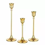 Romadedi kerzenständer Metall Gold 3er Set - Dekorativer Vintage Kerzenhalter in Unterschiedlicher Größe Kerzen Ständer für Stabkerze Spitzkerzen Hochzeit Party Weihnachten Tischdeko 15/19/24cm