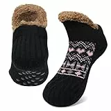 ZAKASA Kuschelsocken Damen Haussocken Stoppersocken: Warme Winter Hausschuhe Socken Frauen Dicke Hüttensocken ABS Weihnachten Socken mit Noppen EU 36-42 Negro 1 Paar