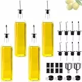 Ölflasche, 4x 500 ml Essig und Ölspender, Olivenölflasche mit Trichter, Anlaufgeschütztem Deckel, Etikett, Glasflasche für Küche und BBQ (Durchsichtig, 500ml)