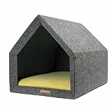 Rexproduct - PetHome Hundehütte mit Liegefläche und Dach I Biss- und Kratzfest I Gute Schalldämmung I Umweltfreundlich & Einfach zu Montieren I Größe S (60x42x43 cm) - Dunkelgrau und Gelb