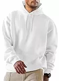 JMIERR Hoodie Herren Freizeit Pullover mit Taschen Winter Warm Langarm Kordelzug Sweatshirt Männer Baumwolle Kapuzenpullover Weiß L