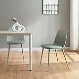 [en.casa] Esszimmerstuhl Kangasala 2er Set Küchenstühle Lehnstuhl skandinavisch Polsterstuhl Kunstleder mit Rückenlehne Graugrün mit Metallfüße 81 x 45 x 52 cm
