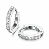 JSDDE Edelstahl Creolen Ohrringe mit Kristall 18ga Ohrstecker Runde Knorpel Ohrpiercing Hoop Ring Huggie Kreolen Klapp Ohrhänger Ohrschmuck 8mm (Silber)