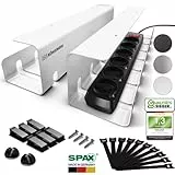 Königwerk Kabelkanal Schreibtisch fürs Kabel Management - Inkl. Zubehör - Tisch Kabelführung Kabelmanagement durch Kabelschacht - Cable Organizer Desk, Weiß