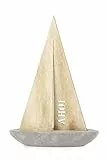Heitmann Deco - Segel-Schiff mit Schriftzug 'Ahoi' - aus Stein und Holz - für Geburtstag - maritime Deko für Wohnung und Haus - Tischdeko, 23 x 7 x 34 cm, Beige