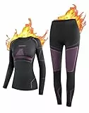 NOOYME Thermounterwäsche Damen Atmungsaktiv Thermowäsche Set Funktionswäsche Anti-bakteriell und Flexibel Skiunterwäsche Warme Unterwäsche für zu Hause und Sport im Herbst Winter