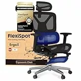 FLEXISPOT Ergonomischer Bürostuhl Schreibtischstuhl mit Fußstütze, 3D-Armlehnen, 3D-Kopfstütze, 5D-Rückenlehne, Atmungsaktiver Sitz Belastbar bis 136 kg Arbeitsstuhl, ErgoX, Schwarz