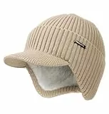 Wmcaps Wintermütze mit Ohrenschützern, Strickmütze für Herren Dickes Warmes Futter Wind und Kältefest Ski-Gehörschutz, Geschenke für Männer Frauen Freundinnen, Beige