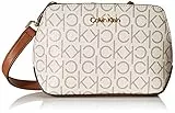 Calvin Klein Damen Triple Compartment Lucy Crossbody mit 3 Fächern, Vanille/Khaki/Karamell-Prägung