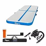 KM KM Fit Turnmatte Aufblasbar Airtrack Gymnastikmatte 4M Tumbling Matte Fitness-Matte inkl.Tragetasche, elektr.Luftpumpe&Flick-Set Yogamatte, Trainingsmatte UV-Beständig Turn- & Fitness Blau