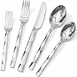 HIKAA Besteck Set 12 Personen, Luxuriöses 60-Teiliges Essbesteckset, Edelstahl Besteck 18/10 mit Diamantschliffmuster für Haushalt, Hochzeit, Party, Cutlery Set Hochglanzpoliert und Spülmaschinenfest