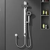 Rainsworth Regendusche ohne Armatur, Duschsystem mit Höhenverstellbarer Duschstange und 3 Strahlarten Handbrause, Duschgarnitur mit Regendusche, Duschset für Badzimmer, Chrom