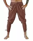 YAOHUOLE Herren Mittelalter Hose Schnürhose Herren Mittelalter Wikinger Renaissance Steampunk Hose Herren Braun L