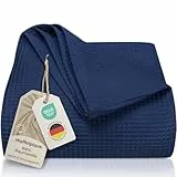 LAYNENBURG Premium Tagesdecke 150 x 200 cm - Waffelpique 100% Baumwolle - leichte Sommerdecke Waffeloptik - Baumwolldecke als Bett-Überwurf, Sofa-Überwurf, Couch-Überwurf - Sofa-Decke (blau)