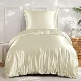 RUIKASI Satin Bettwäsche 135x200 Beige - Seidig Luxus Bettbezug mit Glanz wie Seiden Bettwäsche Set für Haar und Haut, Glänzend Bettwäsche 135x200cm mit Reißverschluss und Kissenbezug 80x80cm