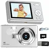 Digitalkamera, 1080P 44MP Kompaktkameras mit 32GB Speicherkarte, einfache Digitalkamera mit Anti-Shake, tragbare kleine Kamera, 6,1 cm LCD-Bildschirm, Vlogging-Kamera für Kinder von 6–16 Jahren