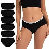 INNERSY Slip Damen Baumwolle Unterhosen Schwarz Taillenslip Frauen Hipster Panties Sport 6 Pack (L, Schwarz)