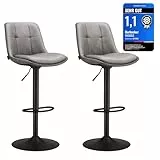 VASAGLE Barhocker 2er Set, Barstühle höhenverstellbar, drehbare Küchenhocker, gesteppter PU-Bezug, mit Rückenlehne und Fußstütze, Esszimmer, Theke, Stahl, Taubengrau LJB095G01