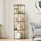 Flycity Drehbares Bücherregal mit 4 Ebenen, 360° Eck-Bücherregal, Turm, rundes drehbares Bücherregal mit spezieller sichtbarer Trennwand, schmales Bücherregal, Organizer für Wohnzimmer, kleiner Raum