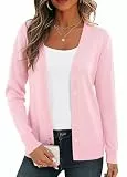 BEIGAI Damen Leichte Strickjacke Langarm Strickpullover mit V-Ausschnitt Vintage Klassische Strickjacke mit Knopf,Rosa,L