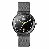 Braun Mens 3-Hand with Date Analogue Quartz Watch, Black Dial and Black Milanese Mesh Strap, 40mmBlack Stainless Steel Case, Model BN0032BKBKMHG.