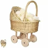 Cabilock Handgeflochtener Rattankorb Mit Griff, Kinderwagenförmiger Blumenkorb Für Blumenmädchen, Korb Für Hochzeitsdeko, Babyparty Geschenkekorb, Dekorativer Blumenkorb