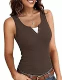 Totatuit Top Damen V-Ausschnitt Tank Top Sommer Ärmellos Oberteile Gerippt Basic Tops Rippstrick Tanktops mit Knöpfen