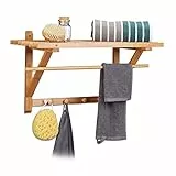 Relaxdays Wandgarderobe Bambus, Hutablage und Kleiderstange, Handtuchhalter mit Hakenleiste HBT 35 x 60 x 30 cm, natur