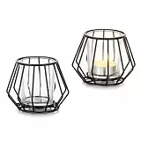 Romadedi Teelichthalter Schwarz Metall Kerzenhalter: 2er Set Windlicht Klein für Teelichter Deko Wohnzimmer Tischdeko Teelichtgläser für Zimmer Schlafzimmer Esstisch Home Decor