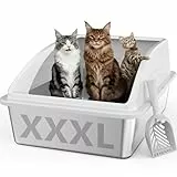 FURTIME Katzenklo Edelstahl XXXL, Katzentoilette Edelstahl 60 L Große Kapazität Auslaufsicher Gegen Verschüttungen Katzenklo, mit Metall Katzenstreuschaufel 71x51x31cm (Silbergrau)