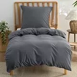 BEDSURE Bettwäsche 135x200 Baumwolle 2teilig - Sommer Bettwäsche-Sets Anthrazit Bettbezug mit 1 Kissenbezug 80x80 cm, Ähnliche Textur wie Washed Leinen, Oeko-TEX Bedding Grau mit Reißverschluss