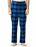 LAPASA Herren Schlafanzughose Karierte Pyjamahose, Long Relaxhose Loungehose Freizeithose M39 Wärmer, Baumwollflanell: Schwarz Blau, Large