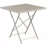 Flash Furniture Oia Klappbarer Terrassentisch aus Stahl, für drinnen und draußen, 71,1 cm, Hellgrau