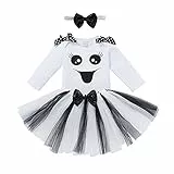 FYMNSI Neugeborenes Baby Mädchen 1. Halloween Bekledidungsset Baumwolle Langarm Strampler Prinzessin Tutu Tüll Rock Stirnband Party Kleidung Festliches Outfit Herbst Weiß 0-3 Monate