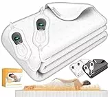 KESSER® Doppel-Wärmeunterbett 160x140cm mit Abschaltautomatik 2 Temperaturzonen Fernbedienung | Heizdecke mit 3 Temperaturstufen | Wärmebettunterlage fürs Bett | Wärmedecke aus weichem Vlies Weiß